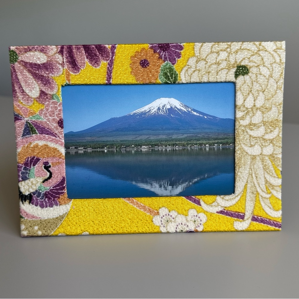 Japanese Floral Spring Kimono Fabric Photoframe 4.5"x 3.0” Photo Frame Yellow